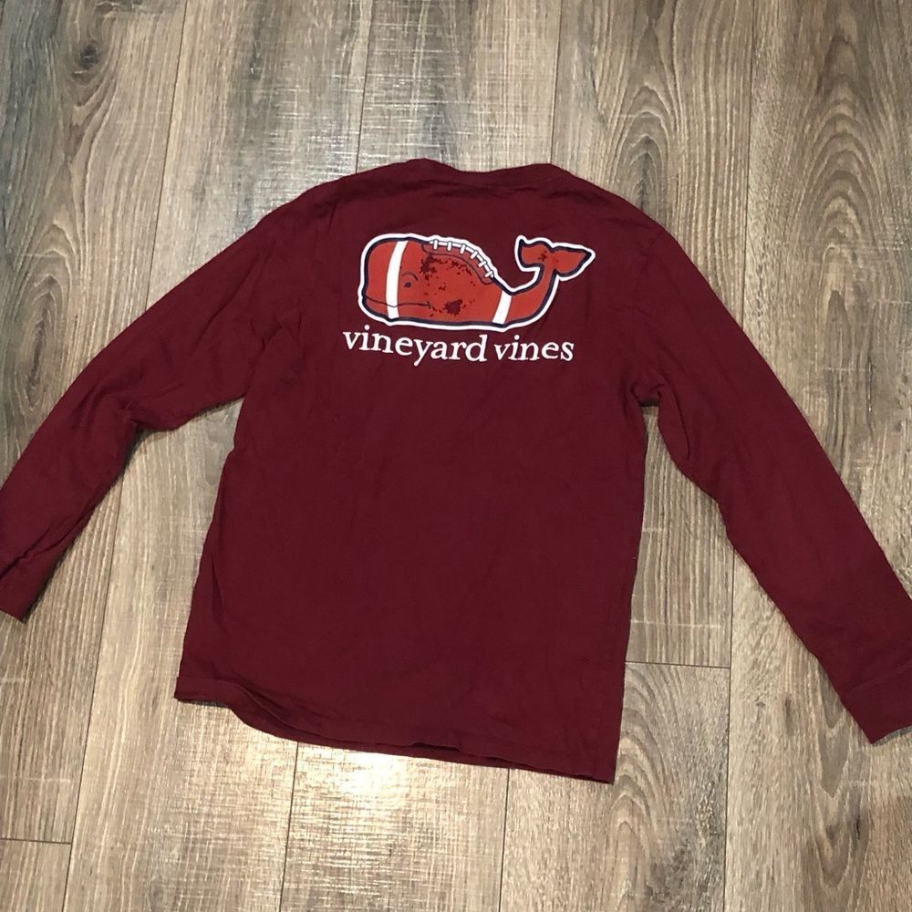 Vineyard Vines Football Size 12-14 Maroon Long Sleeve Tee